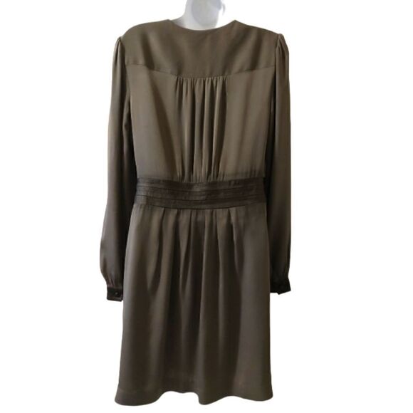 Milly Ellena leather trim silk Charmeuse gray/black dress size 10 - Picture 5 of 12